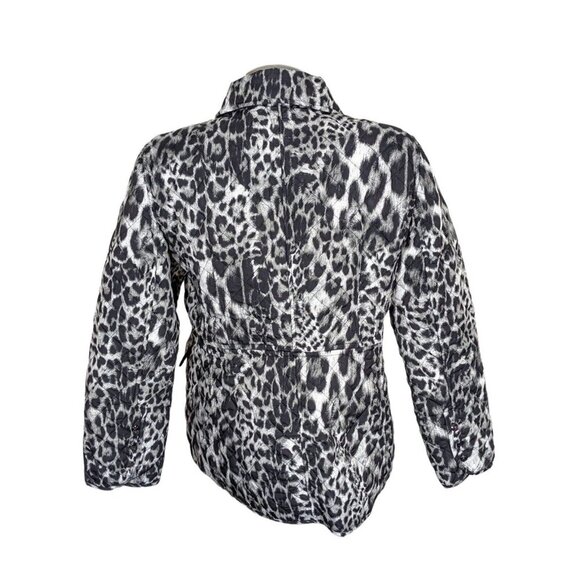 Chicos New Womens Jacket Black Gray Cheetah Quilted Snap Button Coat Size 2P MP - Picture 5 of 11